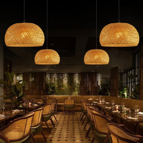 Bamboo LED Lantern Pendant Lamp